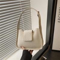 Bolso de hombro tejido de Color sólido a la moda, bolso de cuero Pu con hebilla, bolso pequeño de media luna, bolso de viaje para axila - details 20