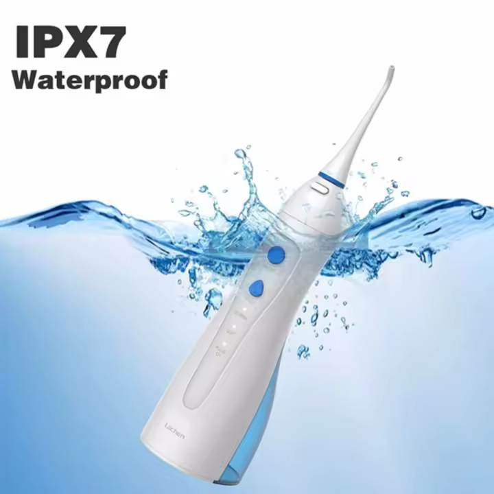 Irrigador bucal portátil inalámbrico L ä chen 3 modos, estación de carga inalámbrica USB, hilo dental impermeable IPX7, equipado con 5 - 1