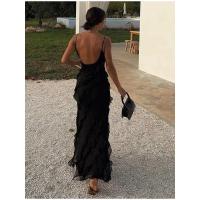 Vestido Largo de Primavera-Verano para Mujer Sin Tirantes, Transparente, Abertura con Encaje en la Cintura - details 4