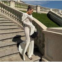 Vestido largo elegante con volantes y borde de encaje para mujer, vestido largo a la moda con cuello redondo y manga acampanada, vestidos largos ajustados para fiesta de verano 2025 - details 19
