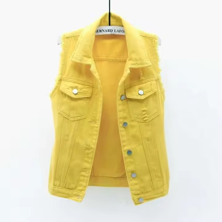 Chaleco Sin Mangas de Moda para Mujer Primavera-Otoño 2025 Chaleco Cowboy de Un solo Pecho Estilo Coreano Dulce y Corto - 1