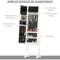 Espejo Joyero de Pie Armario de Joyería con 16 Luces LED y Ángulo Ajustable Organizador de Joyas con Estantes Ranuras para Anillos 36x30x136 cm Blanco Cálido - details 2