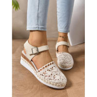 Sandalias de Mujer Talla Grande Nuevo Estilo Exterior Yute Encaje Casual Una Tira Punta Cerrada Suela Gruesa Plataforma - details 6