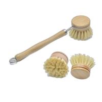 Cepillo para lavar platos de madera cepillada Natural, equipado con fibra Tampico y cabezales de cepillo de repuesto de madera de bambú de 2 uds, utilizado para - details 3