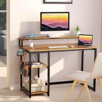 Escritorio de Ordenador con Soporte de Monitor Escritorio de Oficina con Estantes de Almacenamiento Ajustables Pequeño Escritorio Reversible para el Estudio Beige - details 20