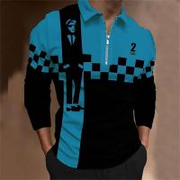 Polo para hombre Camisa de golf estampada a cuadros 3D Manga larga Cremallera Ropa deportiva Moda Ropa de calle Diseñador - details 9