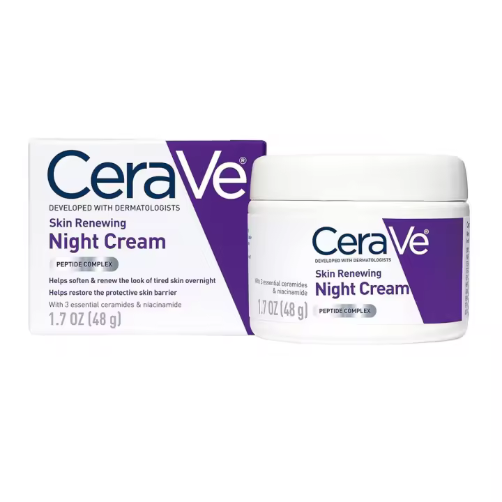 CeraVe Crema de noche renovadora de la piel, niacinamida, complejo de péptidos e hidratante de ácido hialurónico para el rostro, 1,7 onzas, embalaje - 1