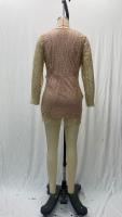Vestido pequeño de lentejuelas de manga larga con escote en V profundo para mujer, 2024 - details 10