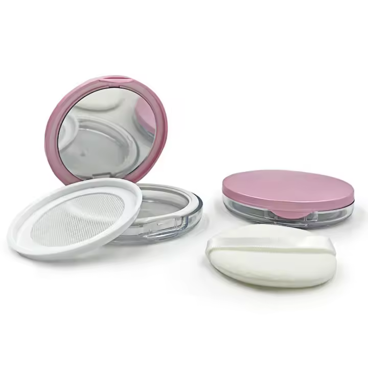 Caja redonda para pastel en polvo, tamiz portátil, tarro de maquillaje de viaje, estuche vacío para polvo, contenedor de plástico para cosméticos, bote para polvo suelto - 1