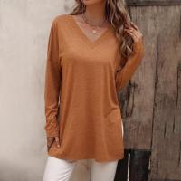 Camiseta de Manga Larga para Mujer Cuello en V Color Sólido Moda Coreana en Punto - details 2