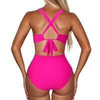 One Piece Tankini De Verano 2024 Para Mujer Talla Grande Estilo Halter Monokini De Playa Con Push-Up Cintura Alta Traje De Baño Unicolor - details 11