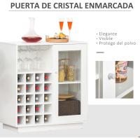 Aparador de Cocina con Botellero para 20 Botellas Armario Auxiliar con 1 Puerta de Cristal Estantes y Soporte de Copas de Vino para Comedor Bar 80x36x85 cm Blanco - details 5