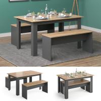 Juego de comedor, antracita/dorado roble, 90 x 140 cm con 2 bancos - details 1