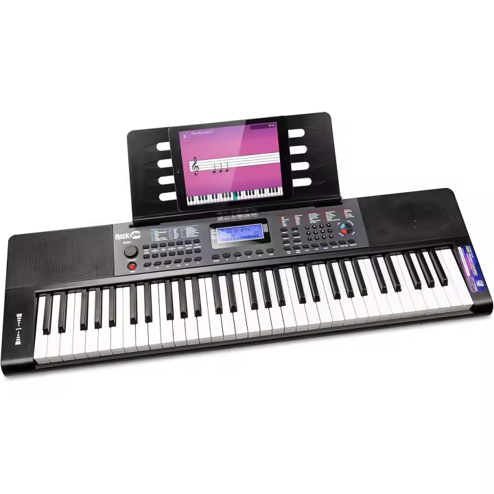 Piano con teclado de 61 teclas con inflexión de tono, fuente de alimentación, soporte para partituras, pegatinas para notas y lecciones de piano - 1