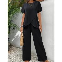 Moda Informal para Mujer 2025 Vestido Corto Liso con Cuello Redondo, Manga Corta, Top Irregular, Pantalones Cortos de Cintura Elástica Conjunto de Dos Piezas - details 8