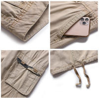 Pantalones Cargo de Verano para Hombres 100% Algodón, Color Sólido, Múltiples Bolsillos, Ajuste Suelto, Moda Casual - details 7