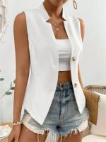 Suéter sin mangas de verano de Color sólido para mujer, chaleco, abrigo, temperamento superior de moda para ir al trabajo, chaleco cansado con botones y V - details 25