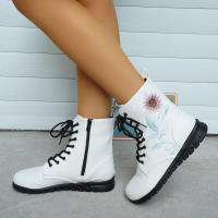 Botas cortas de cuero bordadas para mujer, zapatos planos al tobillo, deportivos, de mezclilla, estilo Chelsea, a la moda, invierno, 2023 - details 3