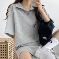 Traje deportivo de mujer con cremallera de color sólido, verano 2025, nuevo, holgado, delgado, top y pantalones cortos casuales de dos piezas. - details 19