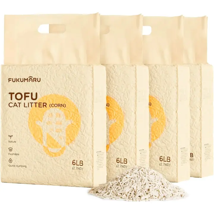FUKUMARU Arena de Tofu para Gatos 10.8kg - Arena aglomerante para Gatos, Mezcla de pellets de maíz, Libre de Polvo y fácil de aglomerar, Control de olores, se puede desechar en el Inodoro - 1