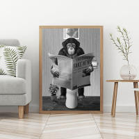 Póster de Mono de Baño Divertido JUBEER en Blanco y Negro Pintura en Lienzo de Animal de Baño Leyendo el Periódico Decoración de pared para el hogar - details 4