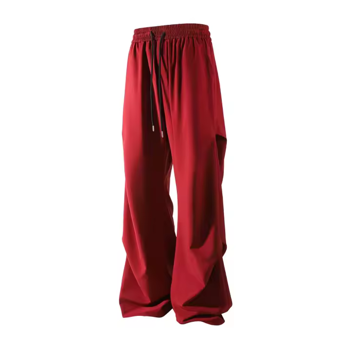 Pantalón plisado lateral de moda Pantalones casuales Pantalones rectos sólidos de cintura elástica para hombres Pantalones sueltos de seda de hielo de secado rápido Pantalones diarios - 1