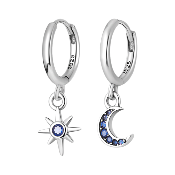 Pendientes de Plata Esterlina 925 al 100% Diseño de Luna Estrellas Joyería Elegante para Mujeres