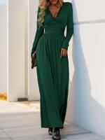 Elegante Vestido Largo de Encaje con Cuello en V Color Sólido para Mujeres - details 19