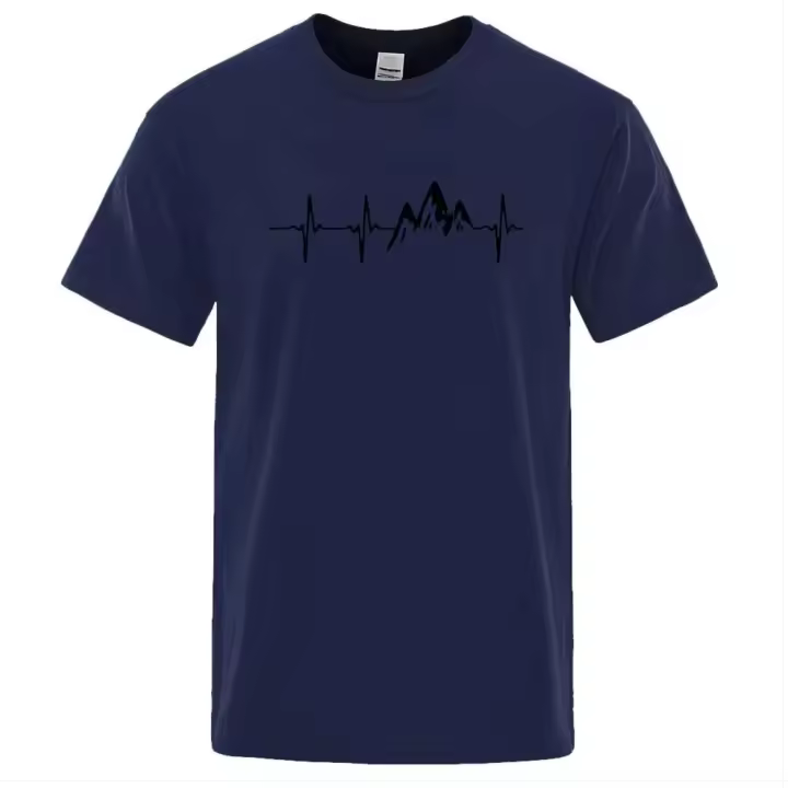 Camiseta de verano para hombre con electrocardiograma estilo urbano manga corta moda Haruku - 1