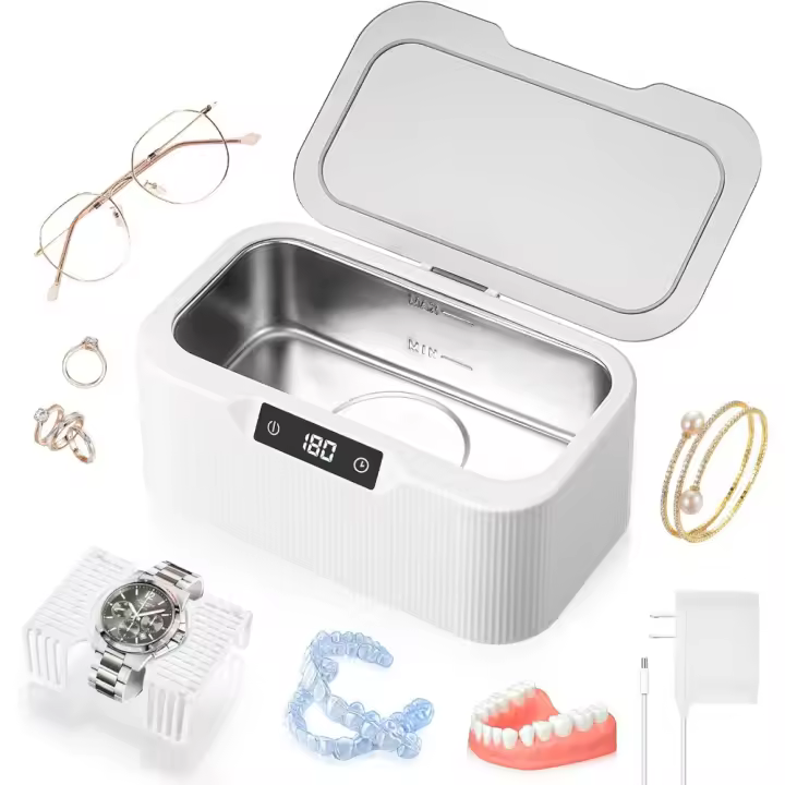 Limpiador ultrasónico para joyería, limpiador de plata de 500ml con soporte para reloj, collar, anillo, gafas, dentadura - 1