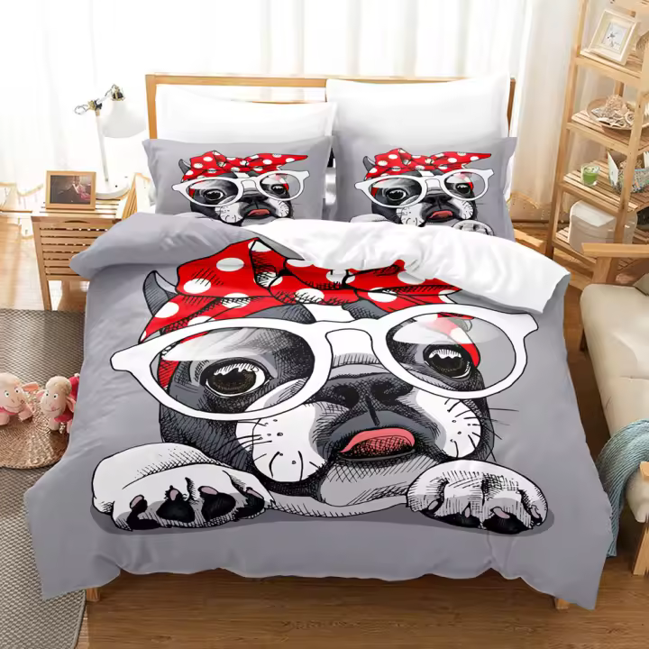 Juego de Ropa de Cama para Perros 3D Tamaño Único, Doble, Pleno, Rey Diseño de Perro Lindo - 1
