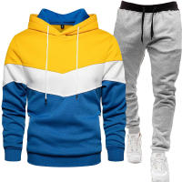 Sudadera de tres colores para hombre, traje deportivo informal de moda, Top con capucha de empalme, pantalones, traje de dos piezas, primavera y otoño - details 14