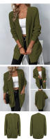 Suéter con bolsillo para mujer, cárdigan de manga larga con cuello en V, Tops casuales, Tops de punto, Color sólido, Coreano - details 3