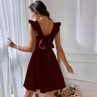 Vestido corto con cuello cuadrado y tirantes para mujer, traje de verano, Color liso, espalda descubierta - details 9