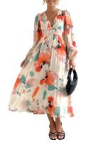 "Vestido Largo Bohemio Mujer 2025- Escote V Estampado Floral, Talle Alto, Mangas Largas, Moda Verano Boho Chic, Vestidos Hippies Elegantes para Festivales, Playa o Diario |   Envío Rápido Miravia" - details 9