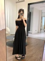 Vestido Negro de Hombro Único Estilo Hepburn Cintura Ajustada para Adelgazar Elegante y Casual - details 6