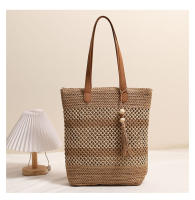 Bolso de paja de un solo hombro con flecos de moda, nuevo bolso tejido de paja a rayas, estilo de vacaciones, bolso de playa - details 2