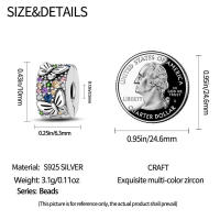 Encanto de Hebilla de Seguridad en Color Plata Esterlina S925 100% Real para Mujeres Joyería Fina de Cumpleaños Ajuste a Pulsera Original de 3mm Material Natalicio: Piedra ZIRCON - details 6