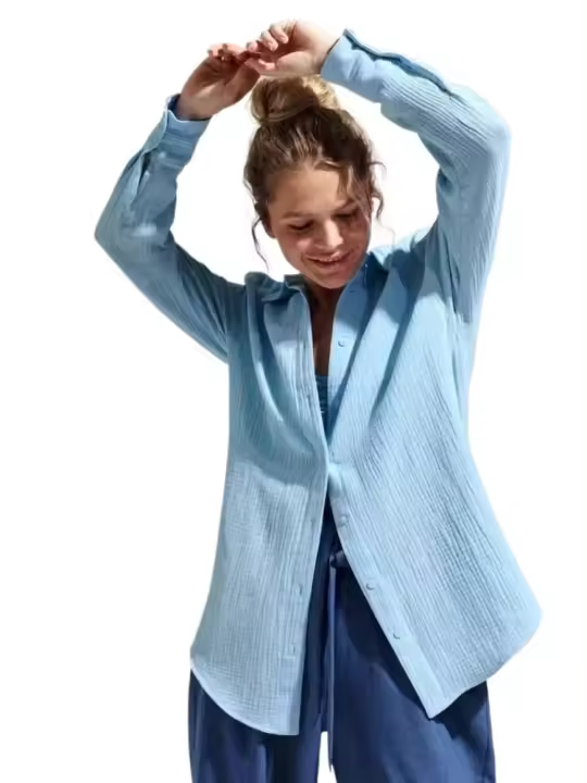 Blusas de manga larga de color sólido para mujer estilo coreano elegante y suelto - 1