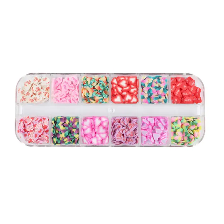 Decoración de Uñas 3D con Corazón Mezclado en 12 Rejillas Accesorios de San Valentín para Manicura Profesional Decoración de Arcilla Polimérica - 1