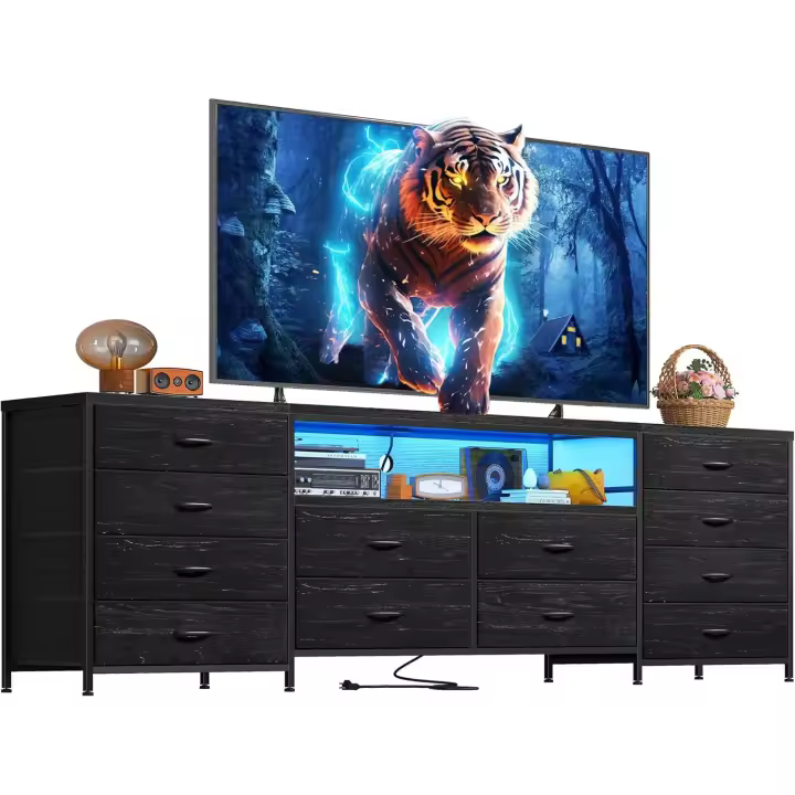 Mueble de Estantería de TV de 75 pulgadas Dressер de 63 pulgadas con Salidas LED y 12 Cajones - 1
