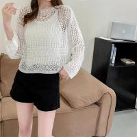 Top de malla transparente para mujer, jersey de manga larga con cuello redondo, Top de punto abierto de ganchillo, traje informal para cubrir primavera y verano - details 1