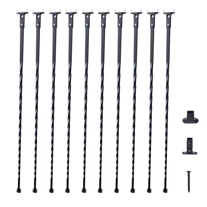 SucceBuy Balaustres de escalera de acero galvanizado de 44 x 1/2 pulgadas, barandillas decorativas, paquete de 10 con giros huecos, cubierta negra satinada y kit de barandilla de escalera en espiral que incluye zapatos y tornillos - 1