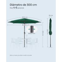 Sombrilla de Jardín 300 cm, UPF 50+, Parasol, 30 ° de Inclinación en dos Direcciones, con , para Patio, Terraza, , Piscina, sin Base, Beige GPU30BE - details 20