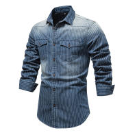 Camisa de manga larga con jeans a rayas de alta calidad para hombre, 2024 - details 2