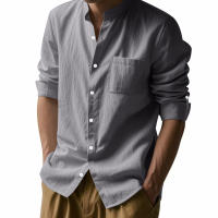Camisa de lino de primavera y otoño, manga larga, cuello alto, transpirable, pegatina informal, camisa de bolsillo, hombres - details 20