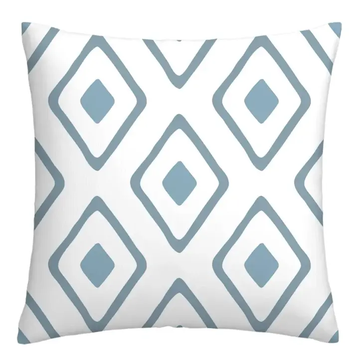 Funda de almohada con diamantes geométricos azules y blancos, funda de almohada para oficina, sala de estar, hogar, adornos para coche - 1