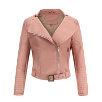 Abrigo corto de motociclista de piel sintética para mujer, chaqueta de manga larga con cremallera, ropa de otoño - details 32