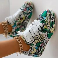 Zapatillas de deporte para mujer, zapatillas de deporte de suela gruesa aumentadas para mujer, nuevos zapatos blancos con grafiti pintados a mano para mujer, zapatos informales para exteriores de talla grande - details 2