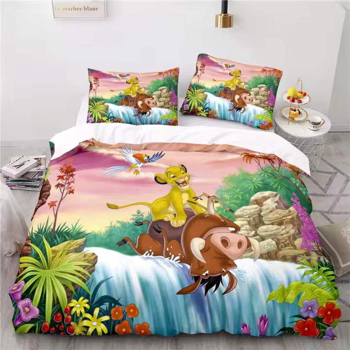 Juego de Ropa de Cama de León para Niños Cubierta de Duvet de Simba, Fundas de Almohada - 1